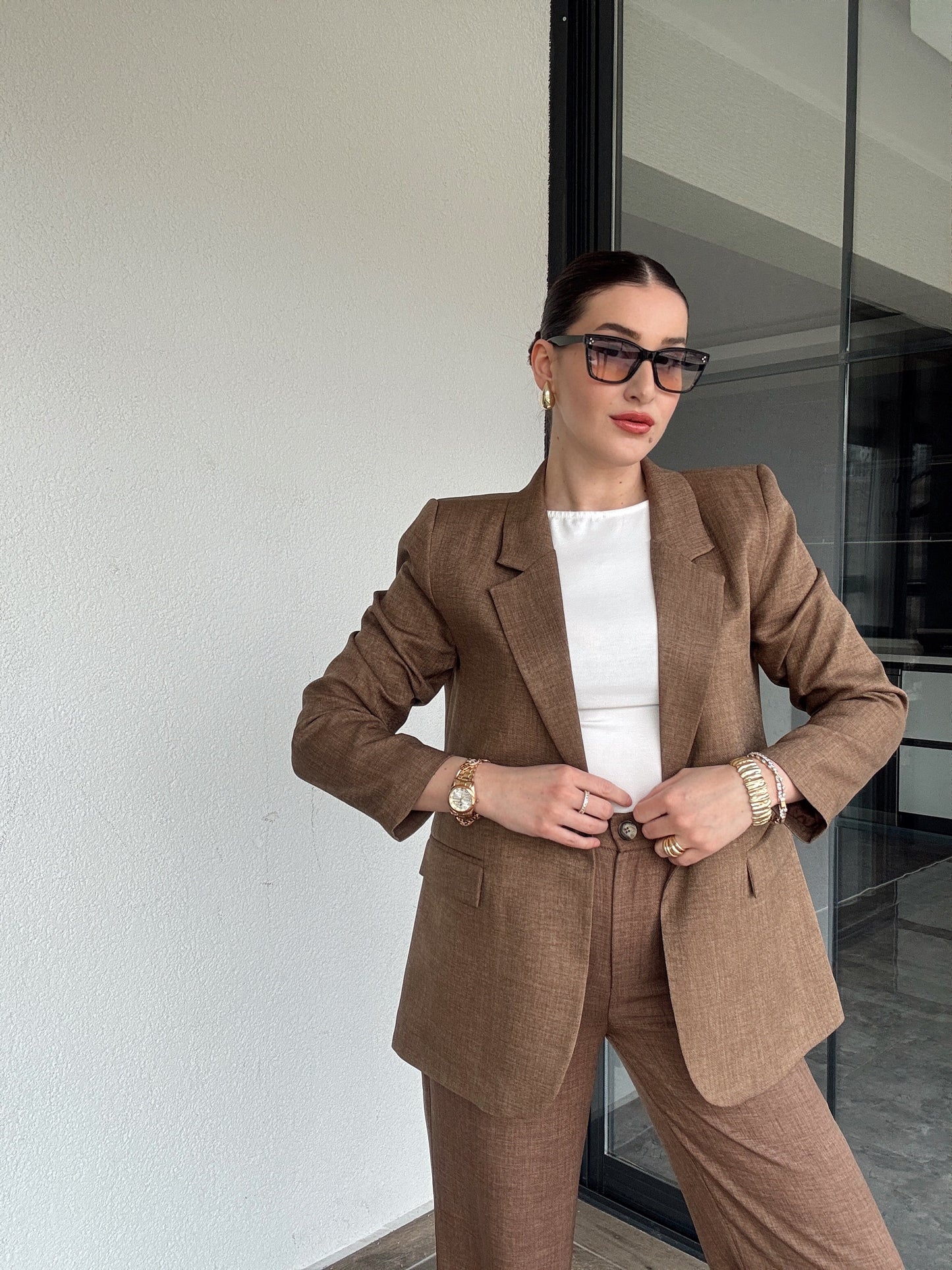 Molly Astarlı Keten Ceket - KAHVERENGİ
