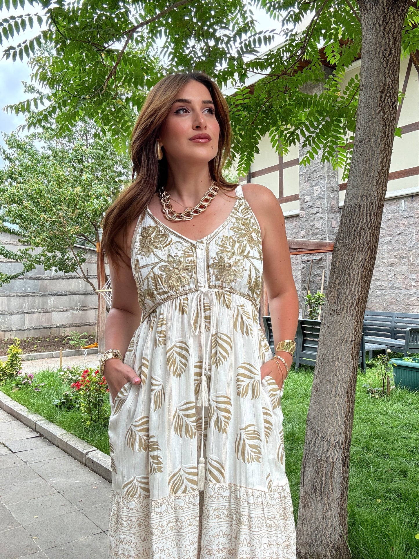Romeo Premium Pullu elbise Bej