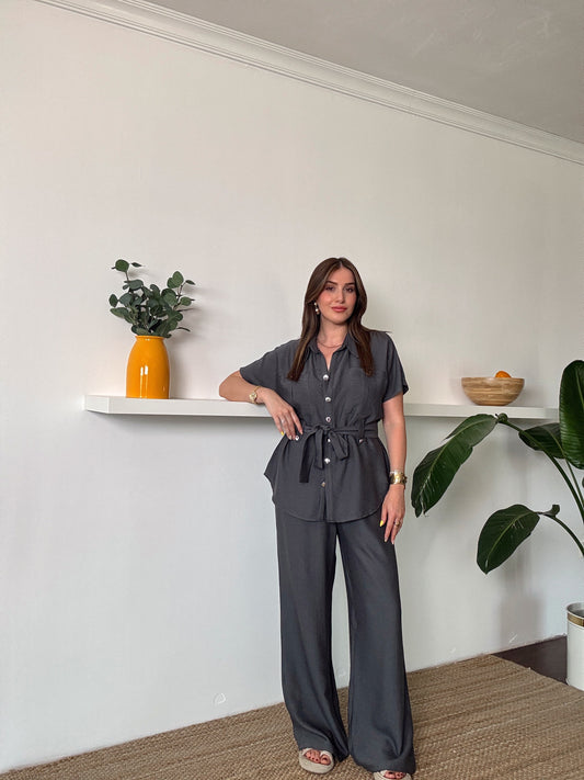 Kuşak detaylı İkili Takım FÜME