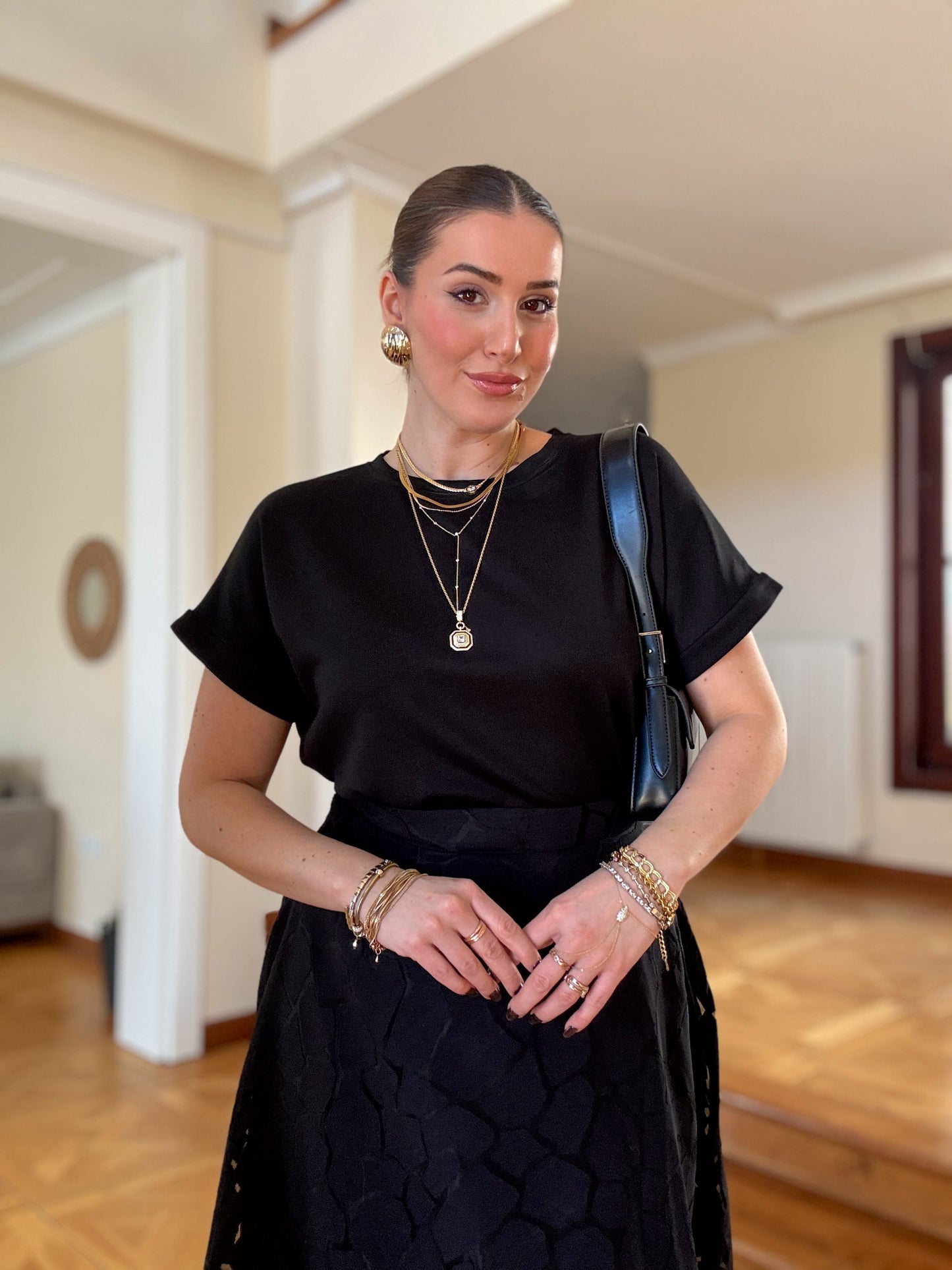 Modal yarasa kol tişört Siyah