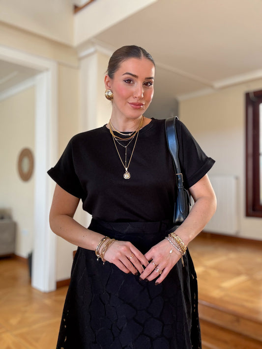 Modal yarasa kol tişört Siyah